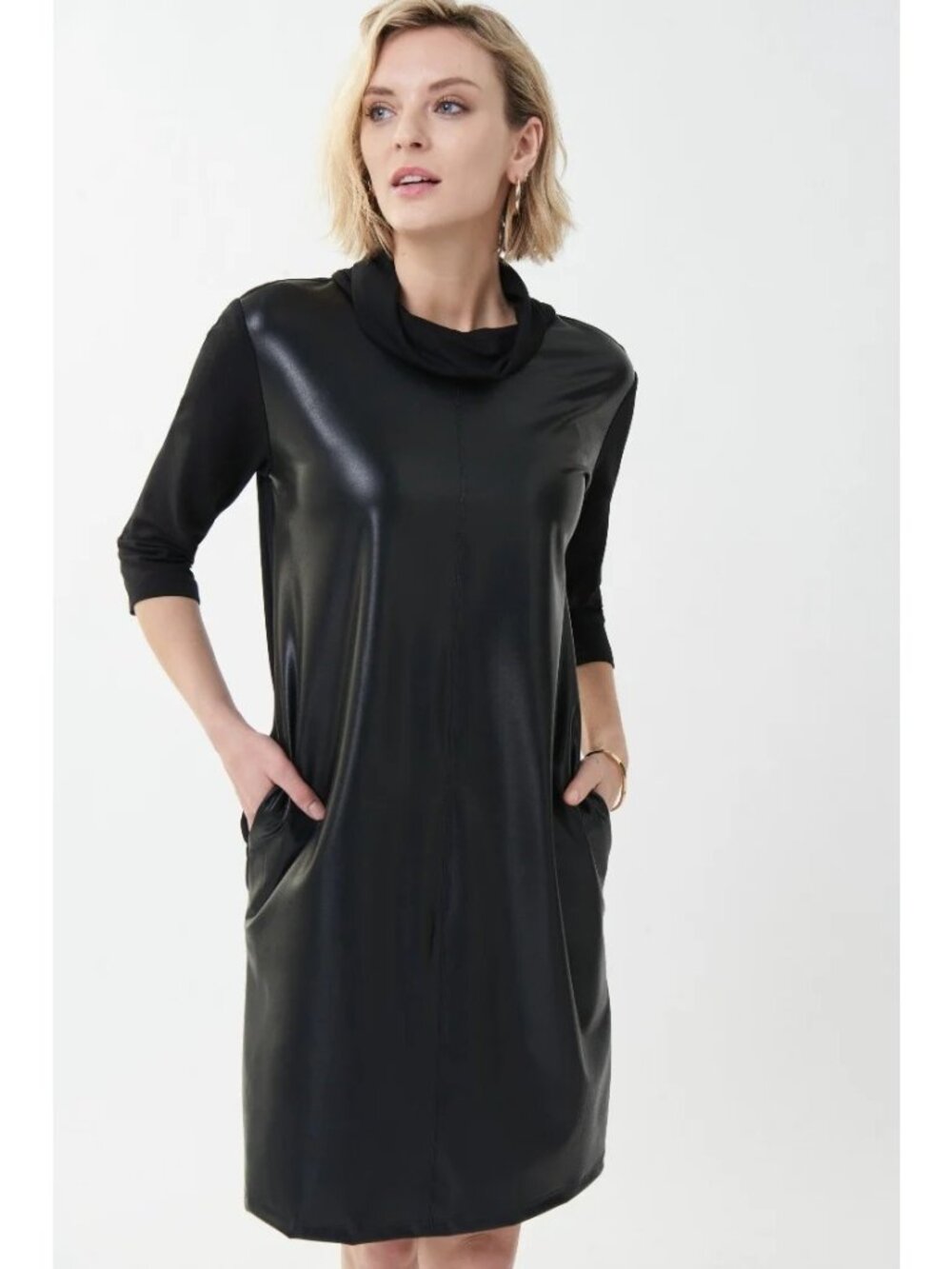 Joseph Ribkoff Pleather Dress Size 6 Cowl Neck Career Officewear Business Casual